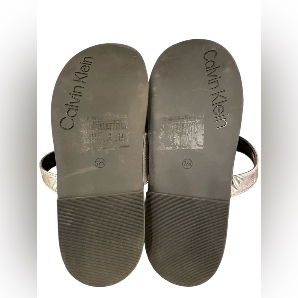 Calvin Klein Silver and Black Double Strap Slide Sandals - Picture 5 of 10